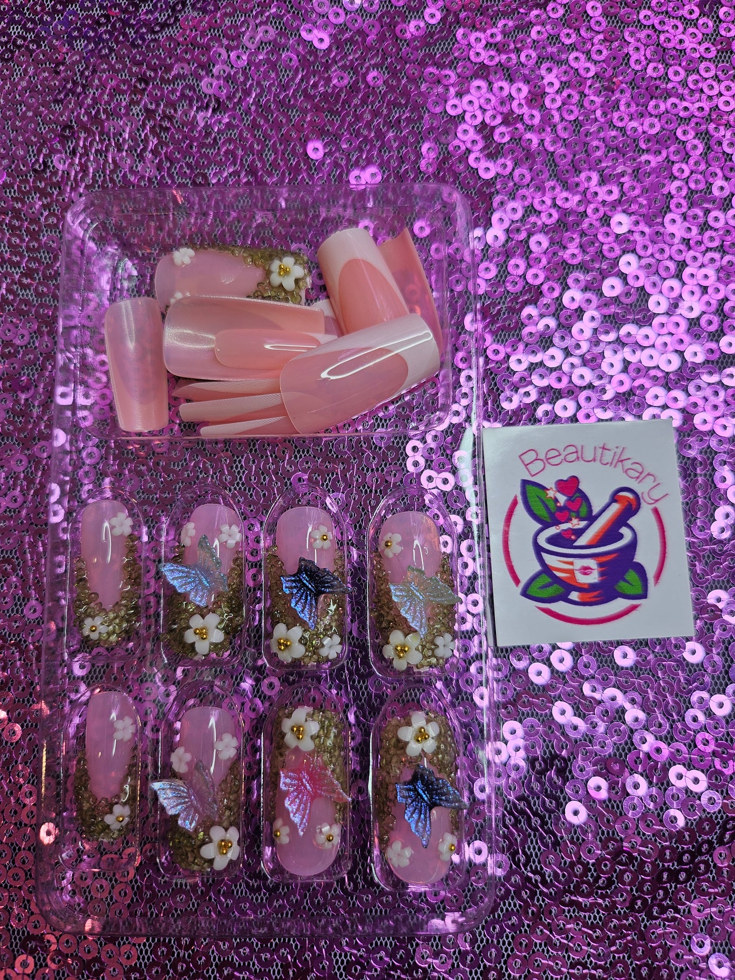 Garden Butterflies French reusable press on nails
