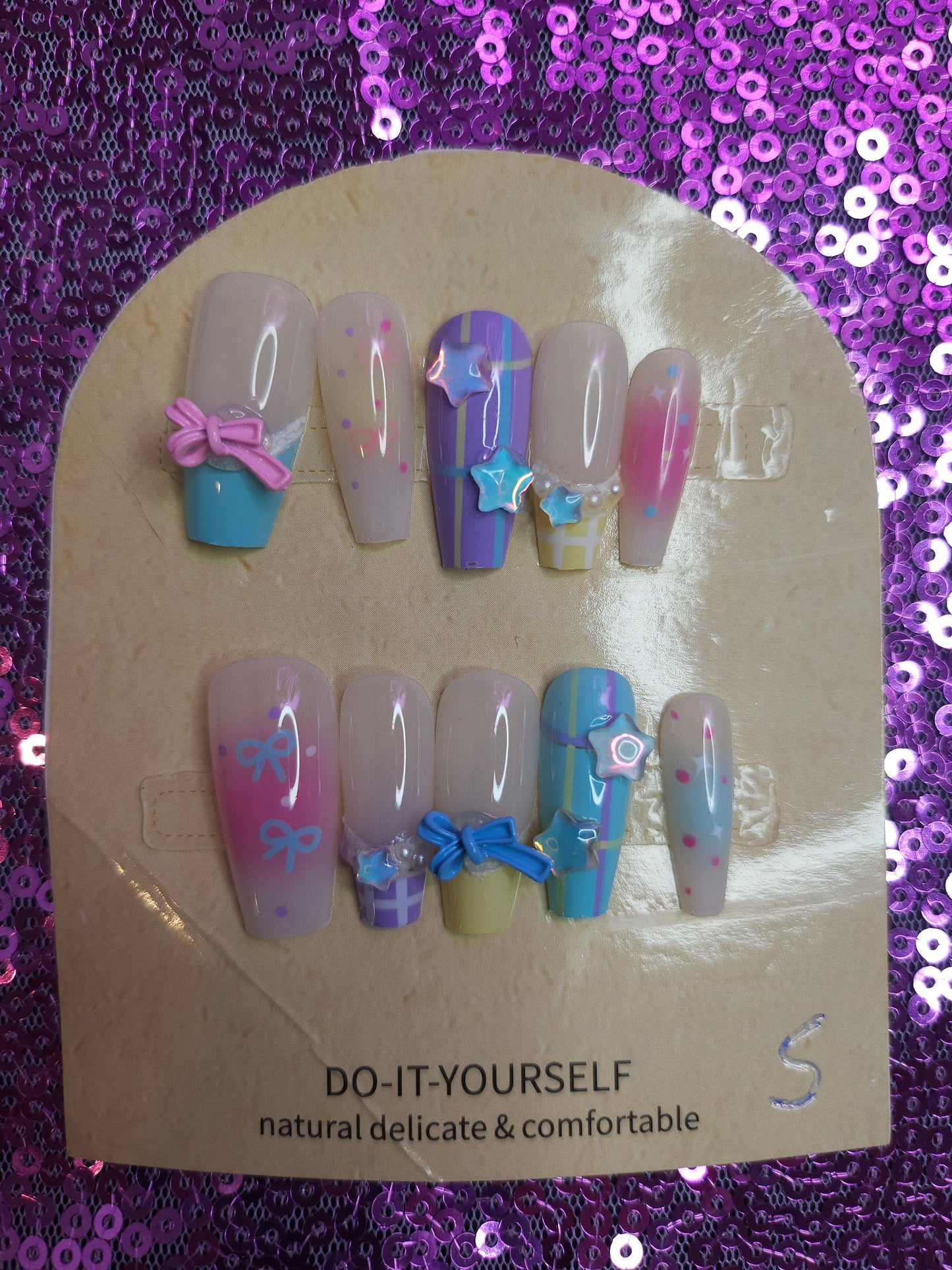 Bow cute reusable press on nails