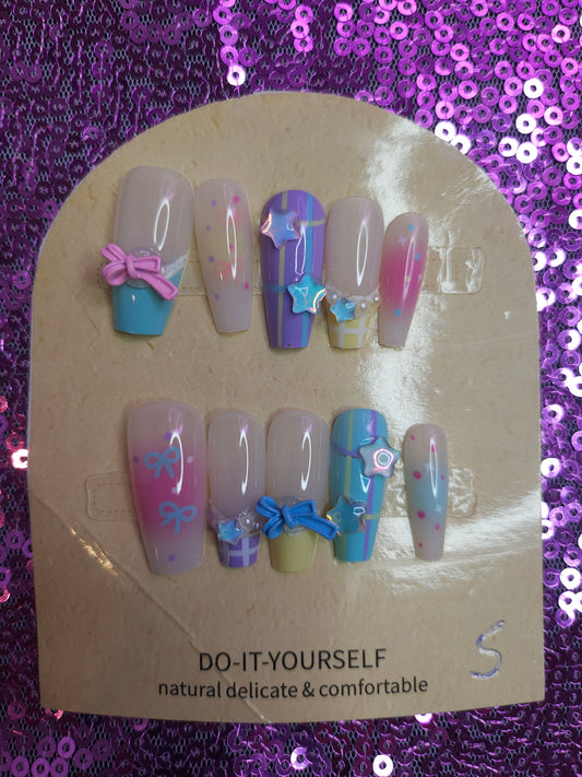 Bow cute reusable press on nails
