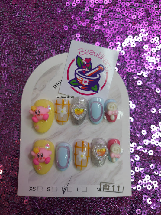 Kirby Kawaii short reusable press on nails