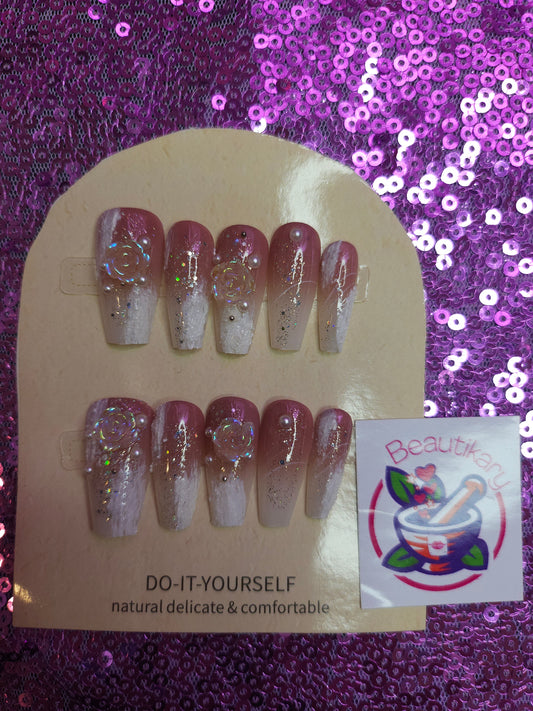 White flower reusable press on nails