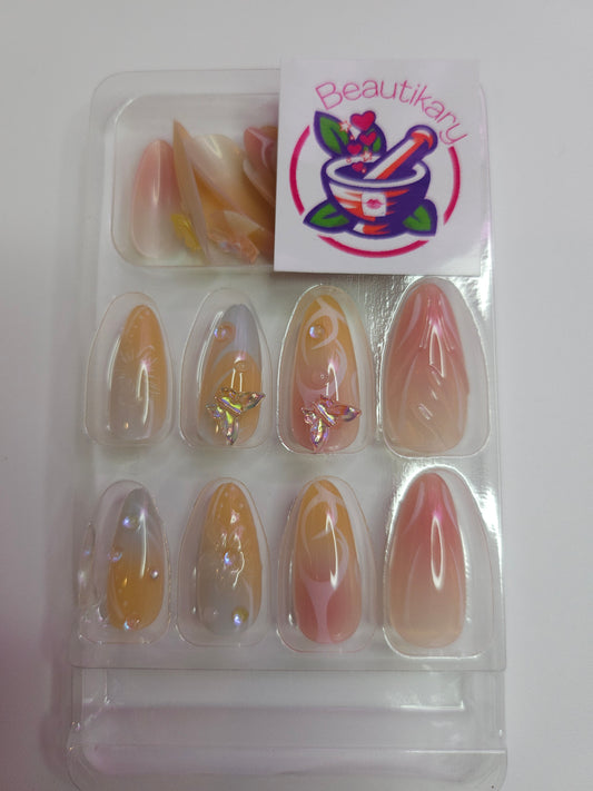Blue Butterfly reusable press on nails