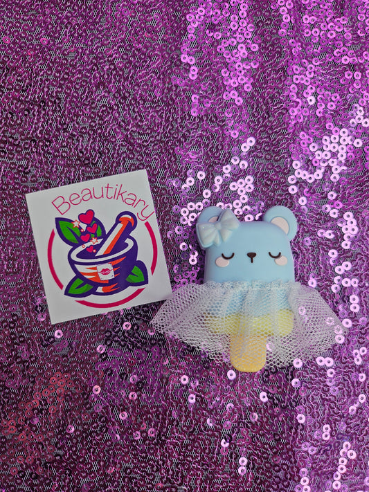 Girl Teddy Bear Ballerina Blue Raspberry Flavored Lip Gloss Set