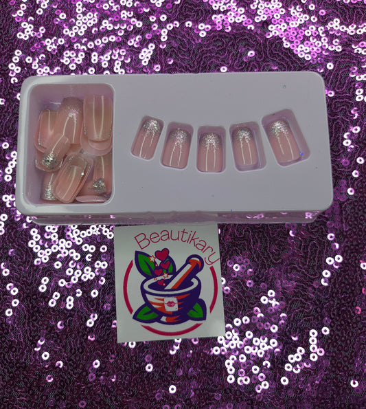 Pink and Silver reusable press on nails