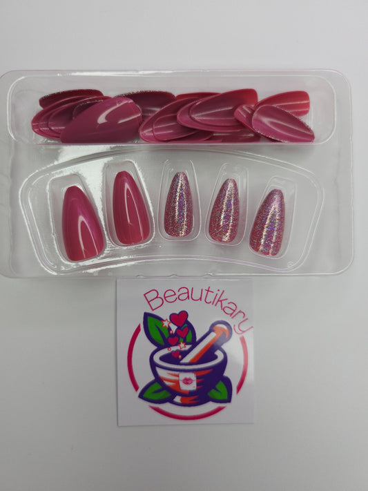 Guava Glitter reusable press on nails
