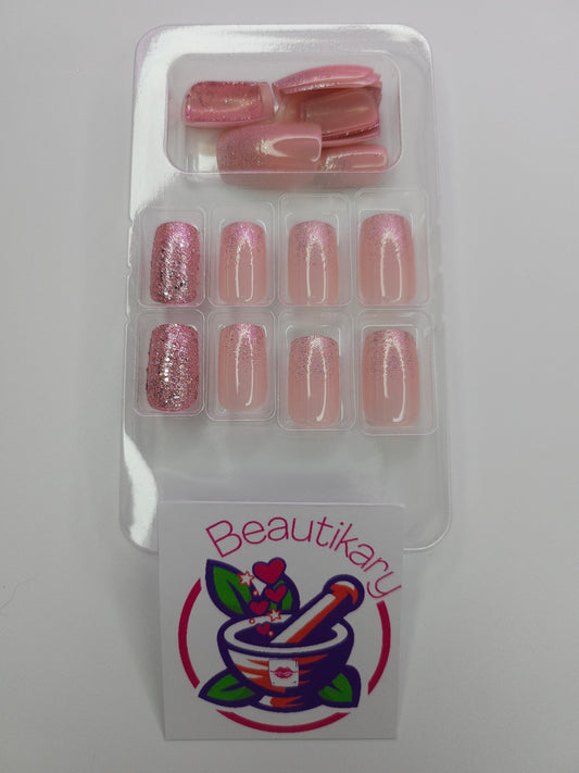 Pink and Silver Glitter reusable press on nails