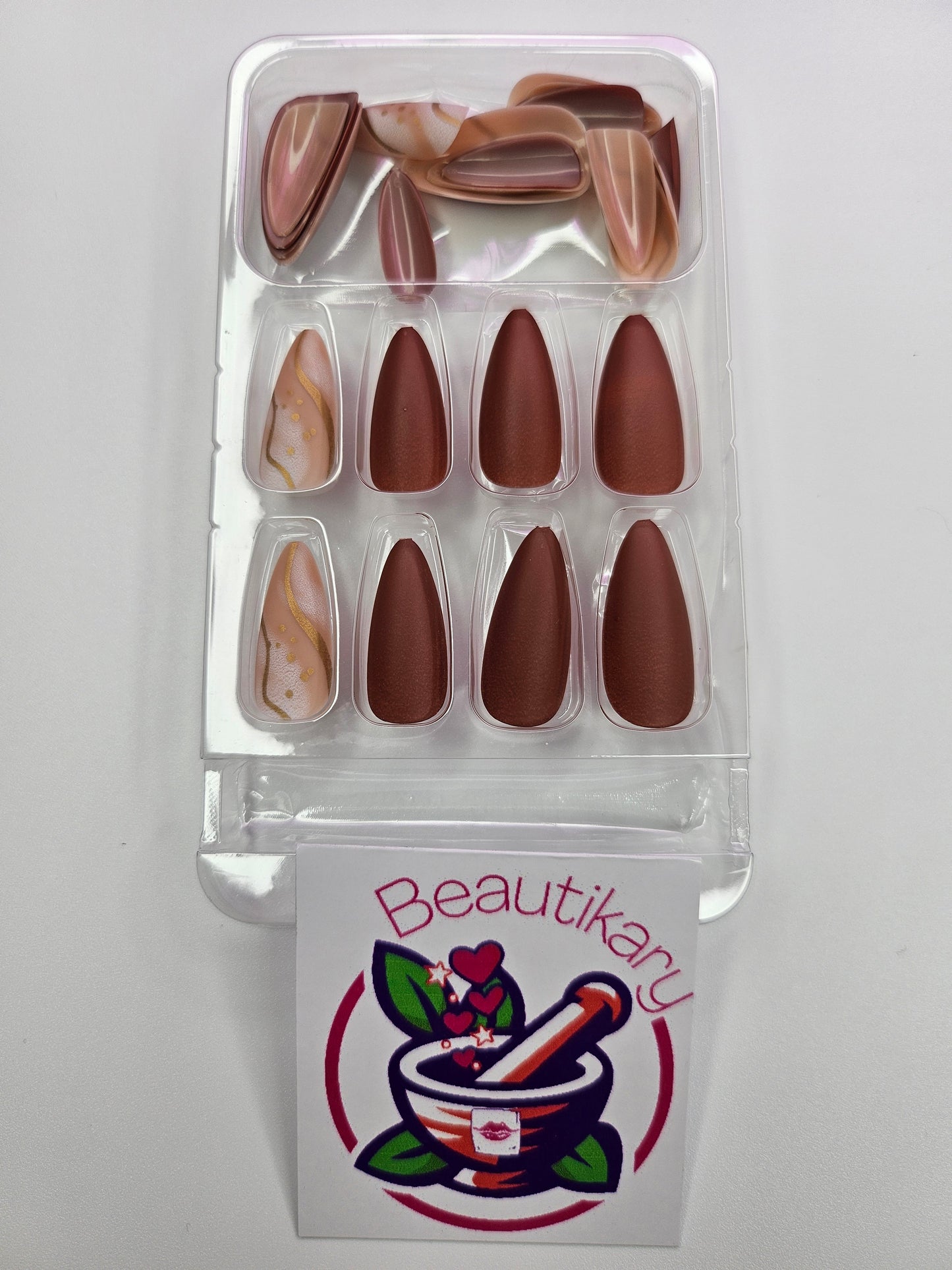 Red Marble Gold reusable press on nails