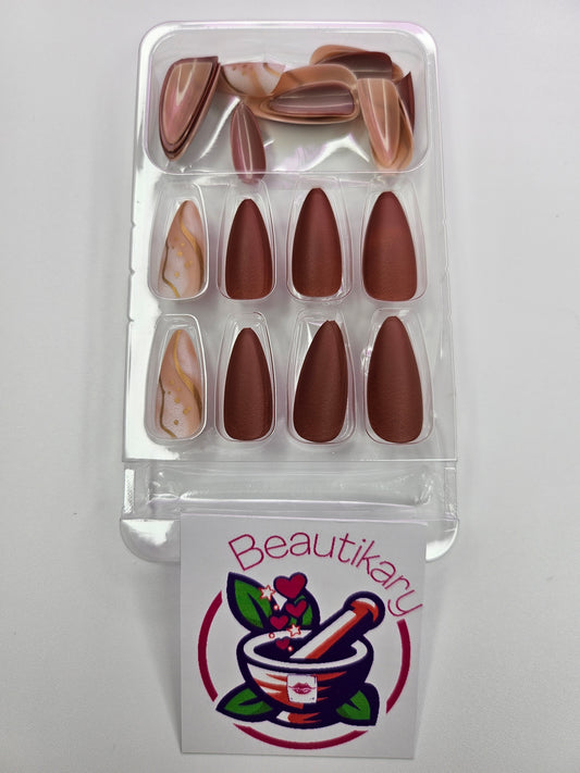 Red Marble Gold reusable press on nails