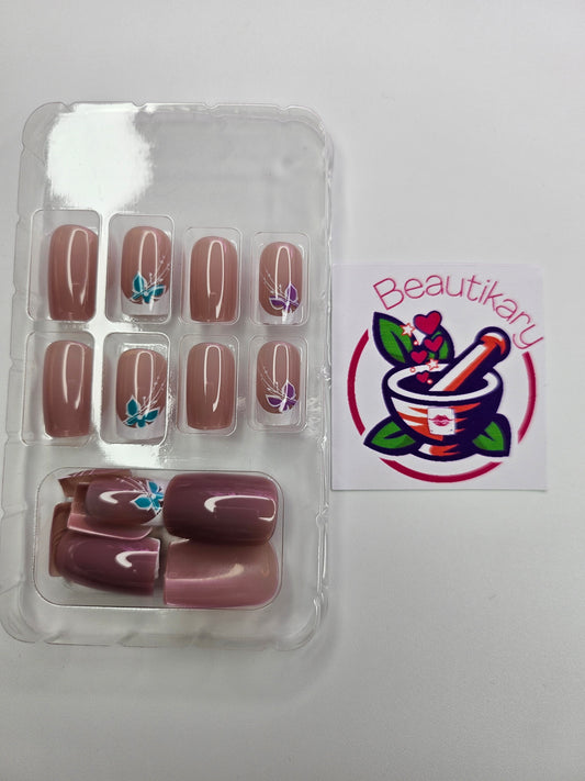 White French with Butterfly reusable press on nails