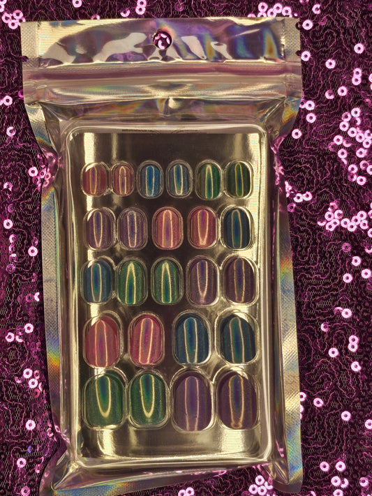 Girl's Press On Nails-Multicolor Chrome