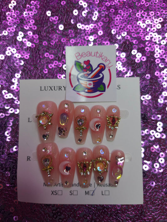 Moon gold Reusable press on nails