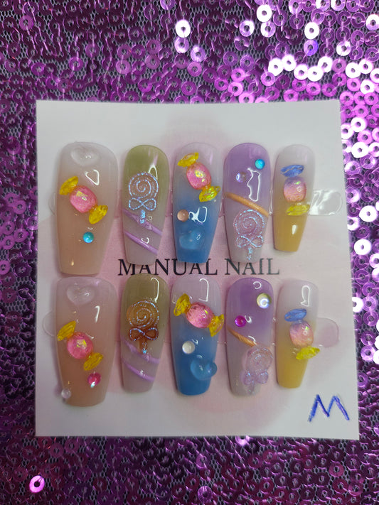 Candy and lollipop reusable press on nails