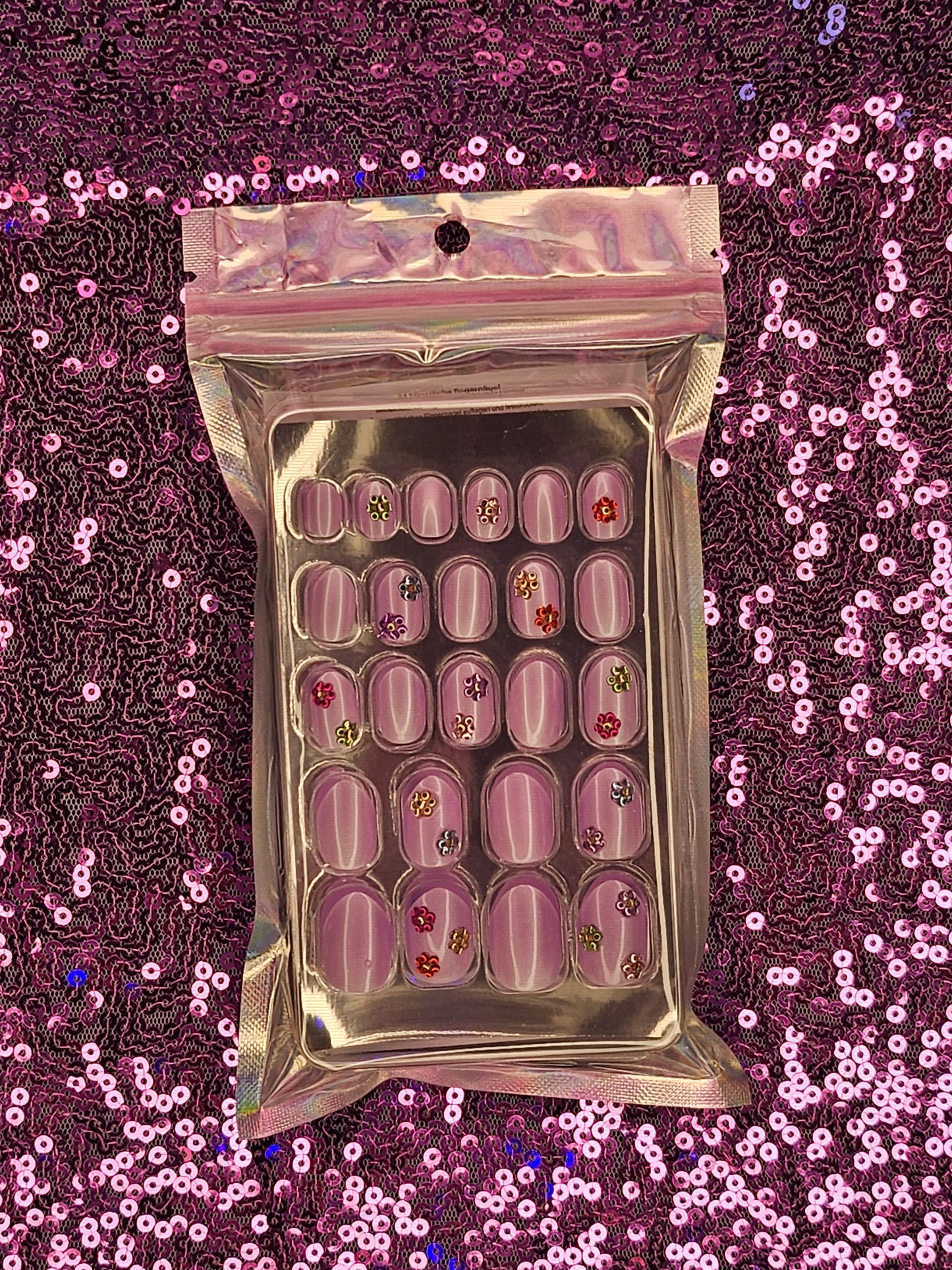 Girl's Press On Nails-Purple with flowers