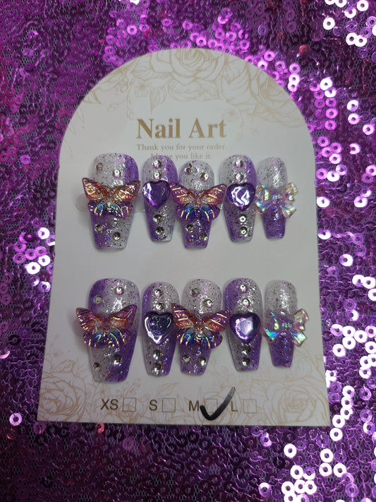 Butterfly purple Reusable press on nails