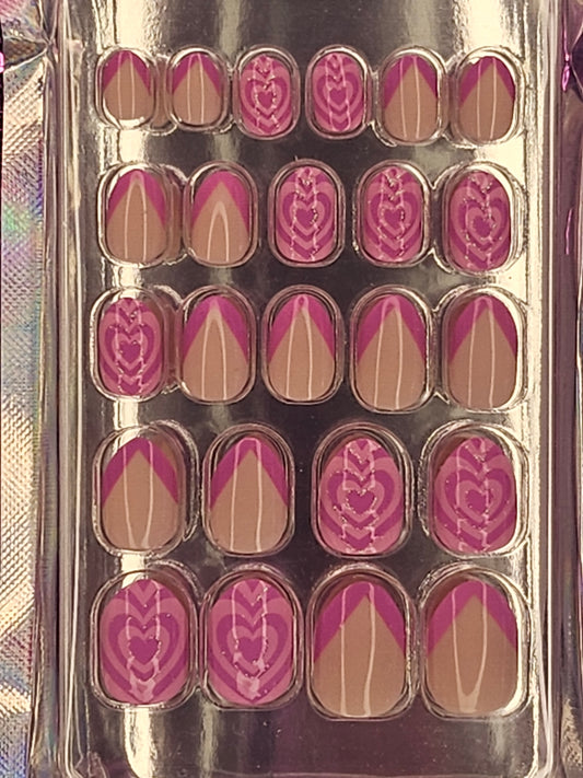 Girl's Press On Nails- Purple French with hearts
